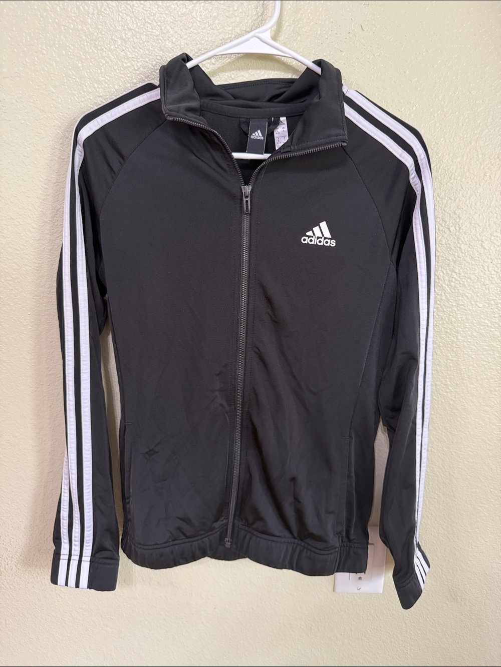 adidas Black and White Three-Stripe Zip Track Jacket